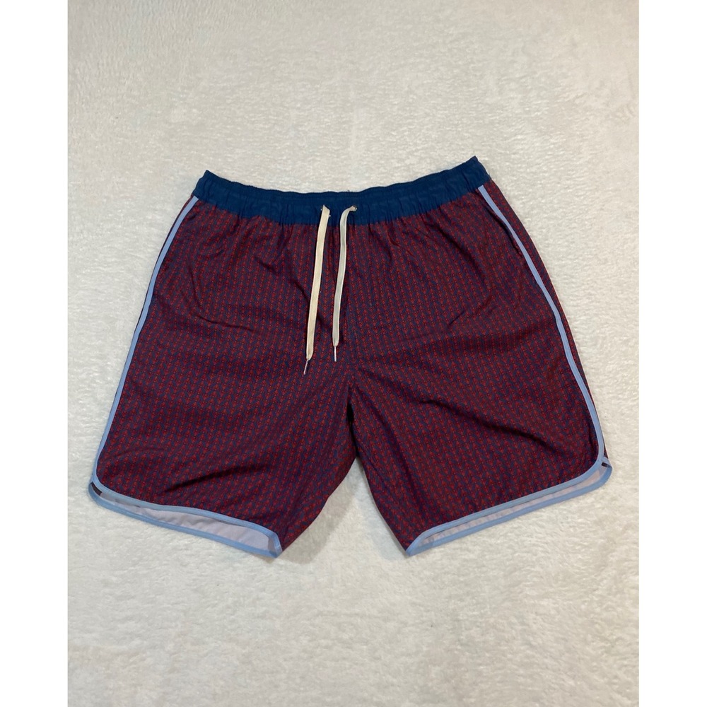 Fair Harbor Mens XL Swim Trunks Red Navy Chevron Geometric BreezeKnit Liner 7.5"